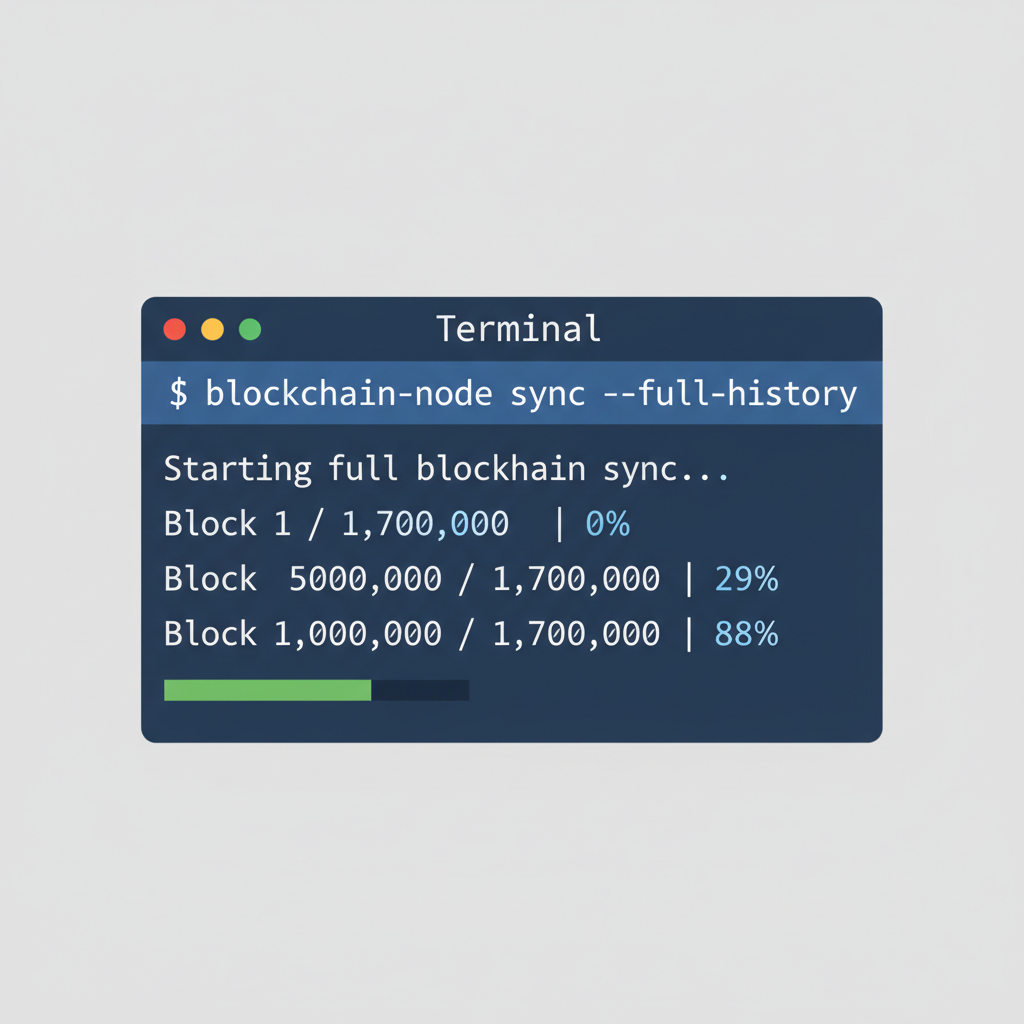terminal window running blockchain node sync command