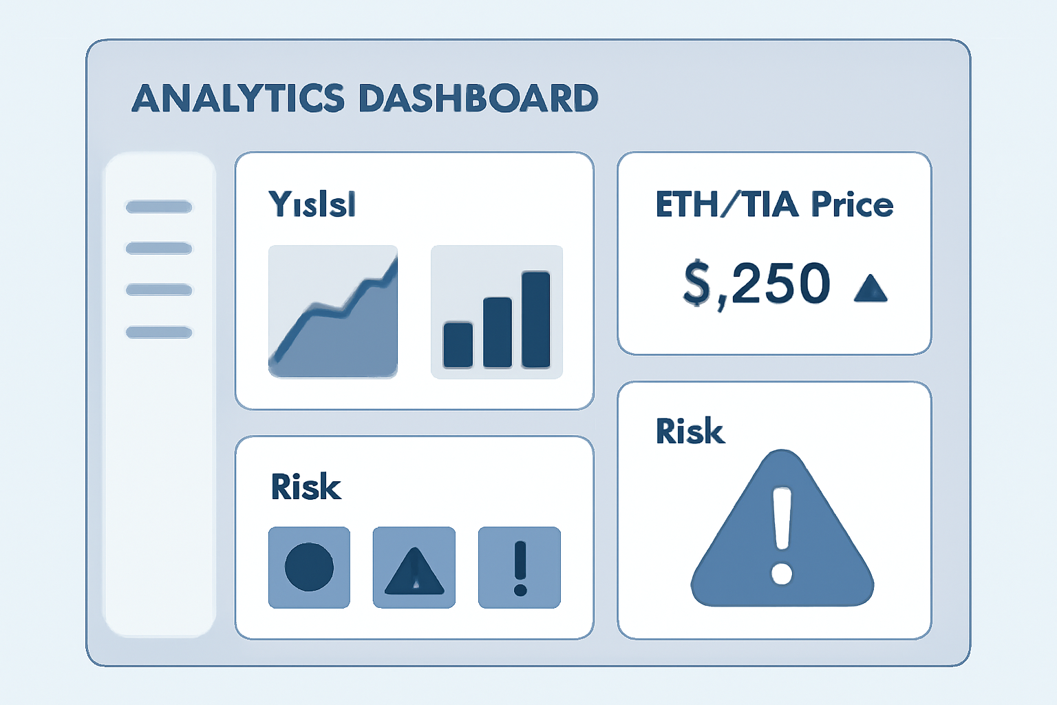 Analytics dashboard with yield charts, ETH/TIA prices, risk indicators