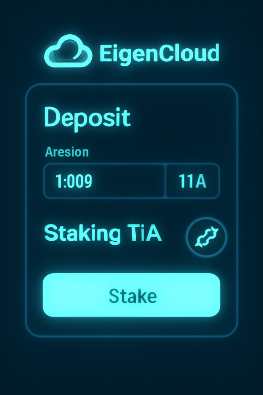 EigenCloud deposit dashboard, staking TIA tokens, glowing interface