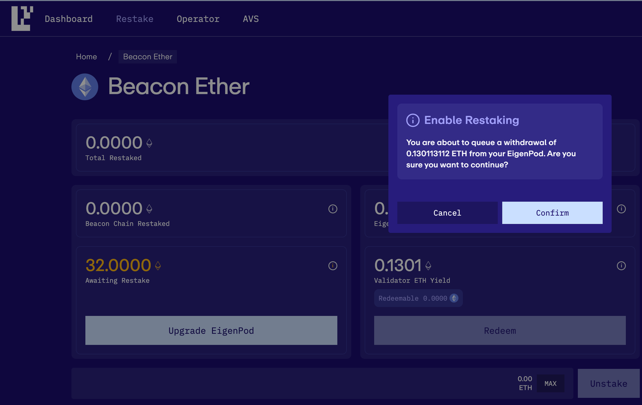 EigenLayer AVS dashboard interface
